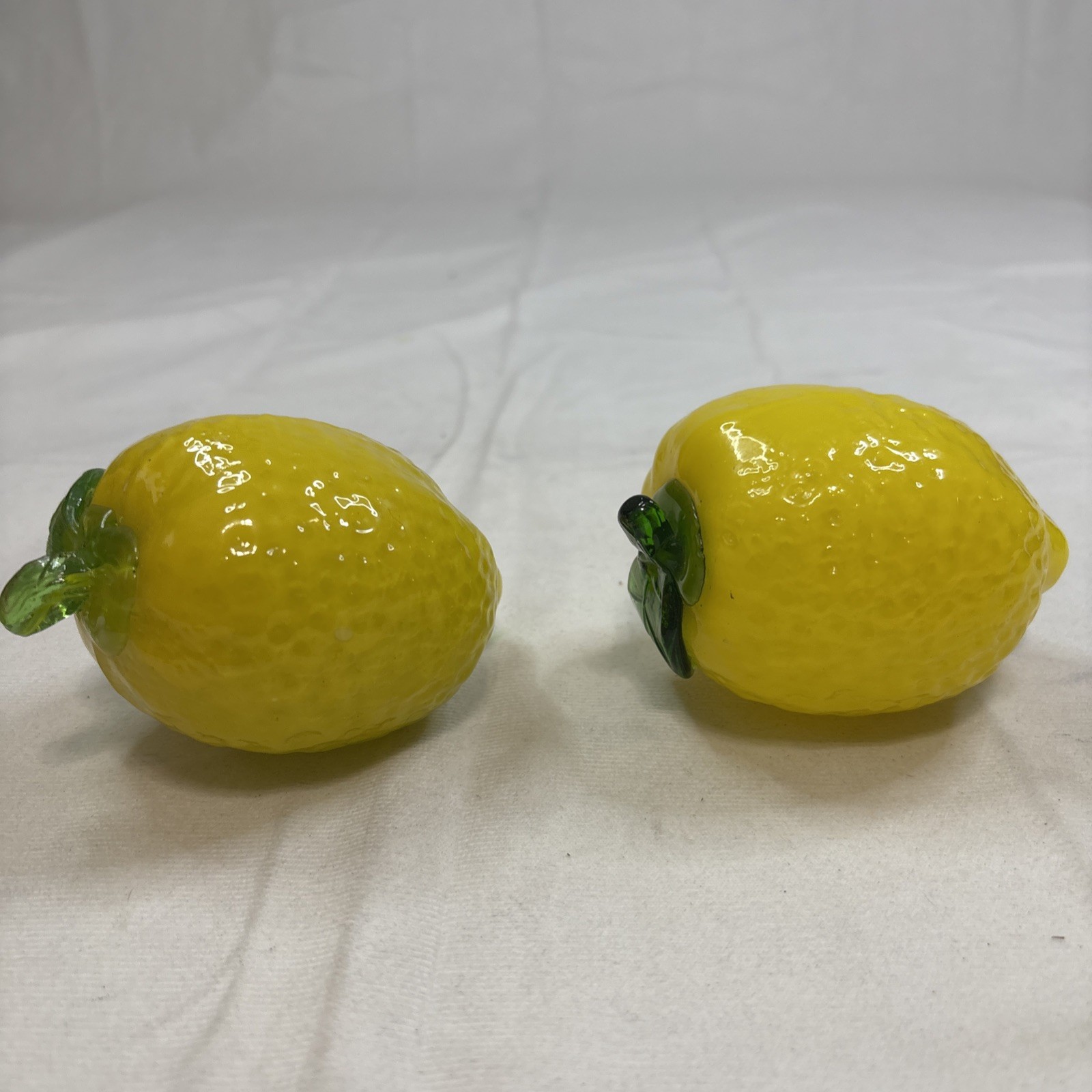 Vintage Hand Blown Glass LEMON Decorative Fruit 5 Inches Long Lot Of 2