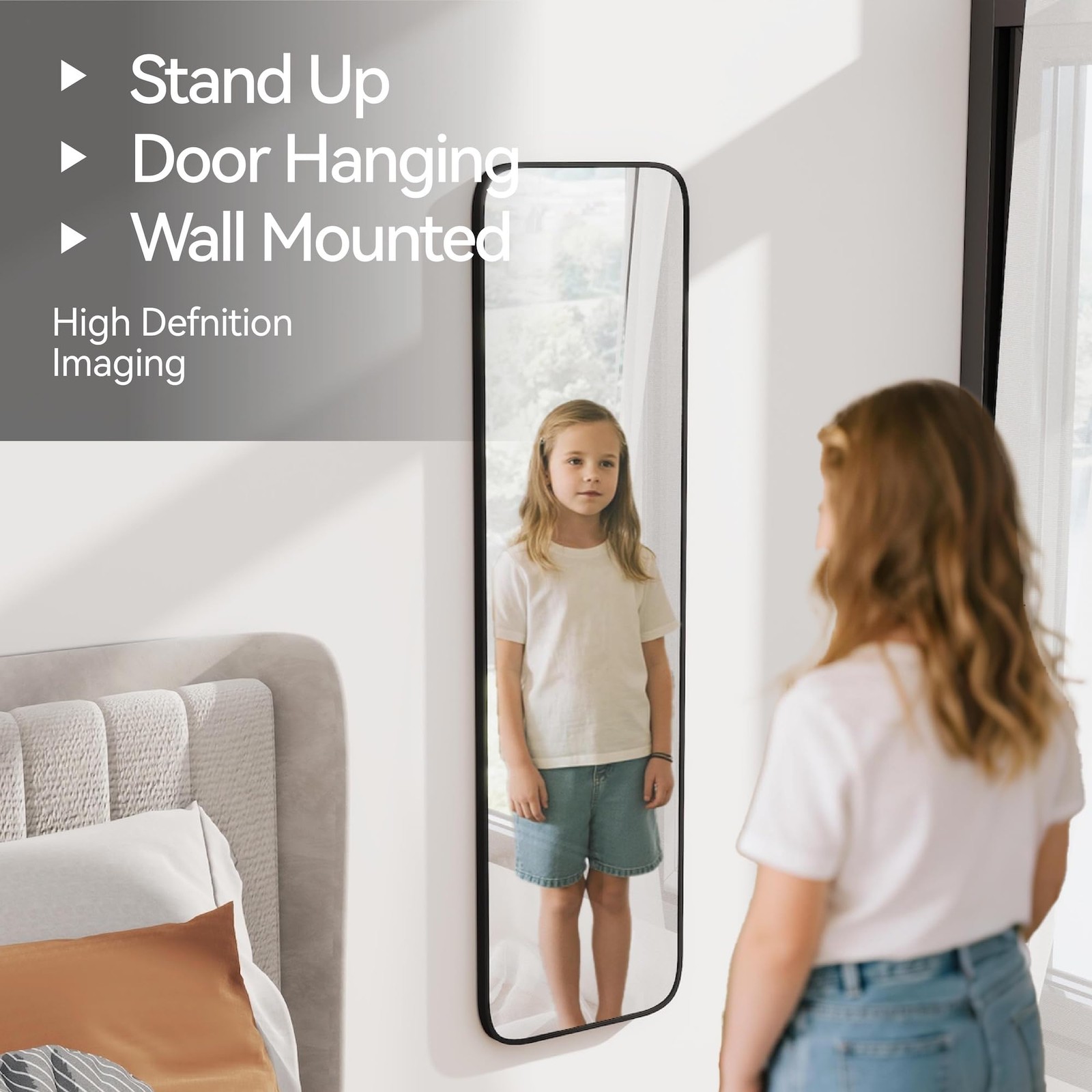 47×14 Mirror Rectangle Full Body Length Door Hanging Wall Mounted Metal Alumi…