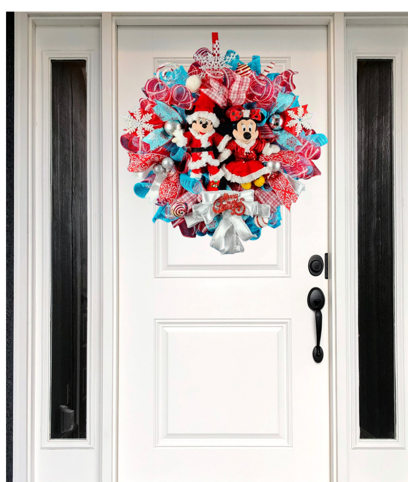 Mickey and Minnie Mouse Christmas Wreath Large 24&Prime; Holiday Front Door Decor