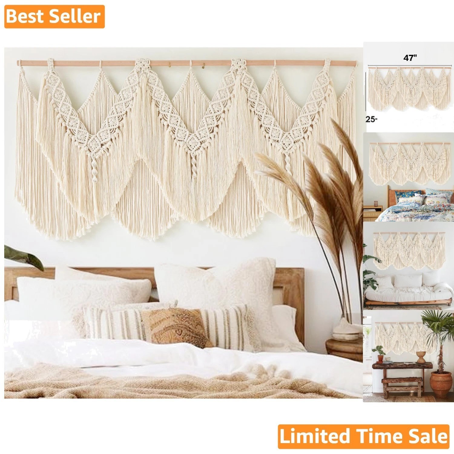 Unique 47&Prime; W x 25&Prime; L Macrame Tapestry Wall Hanging – Bohemian Fiber Art Elegance