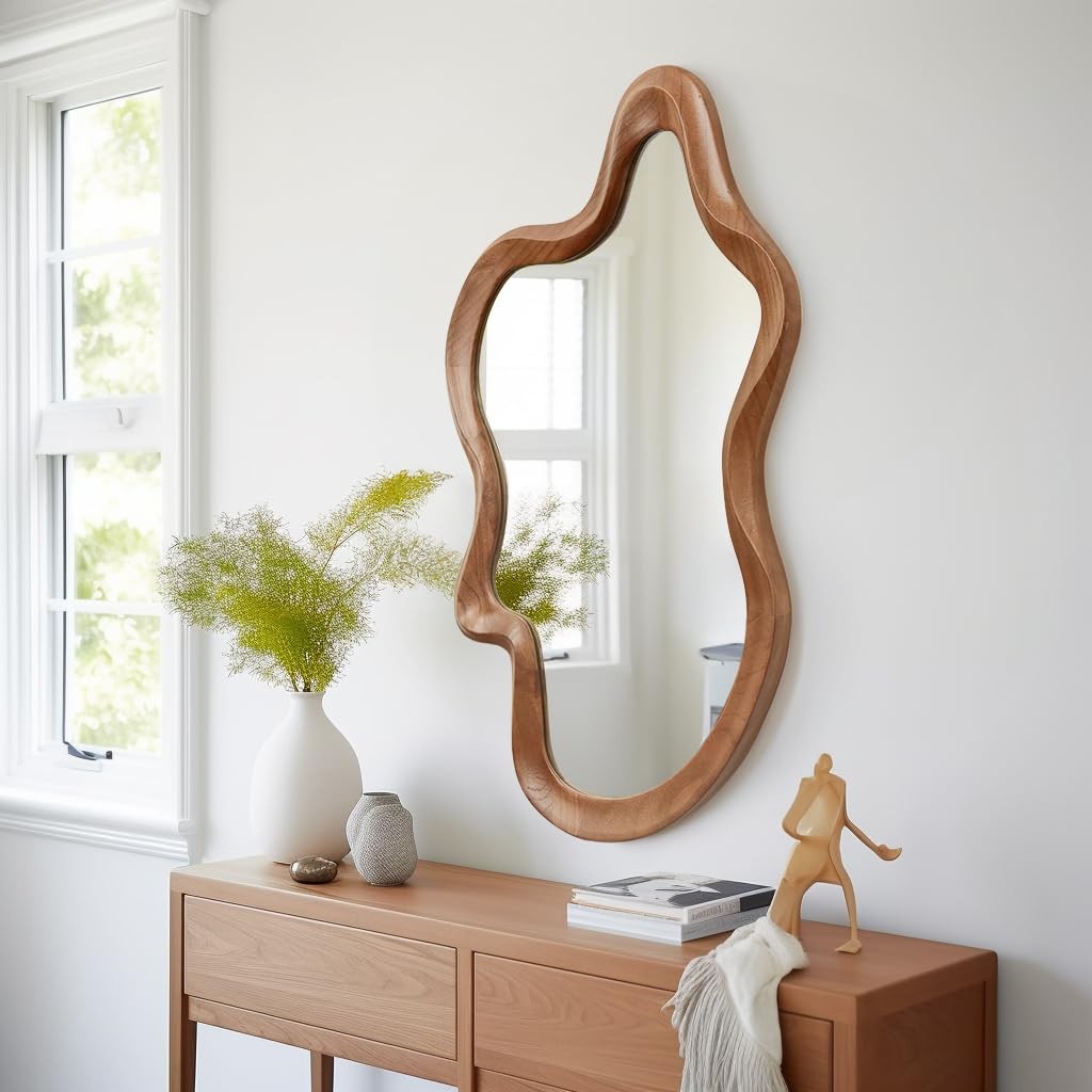 Irregular Wall Mirror,21&Prime; »x 32&Prime; »Asymmetrical Mirror Wood,Wooden Framed Wall M…