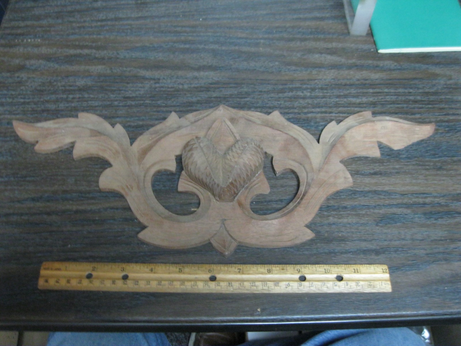 Wood Applique for Furniture or clock Leaf swirl and pine cones 17 3/8 x 6 3/8&Prime;