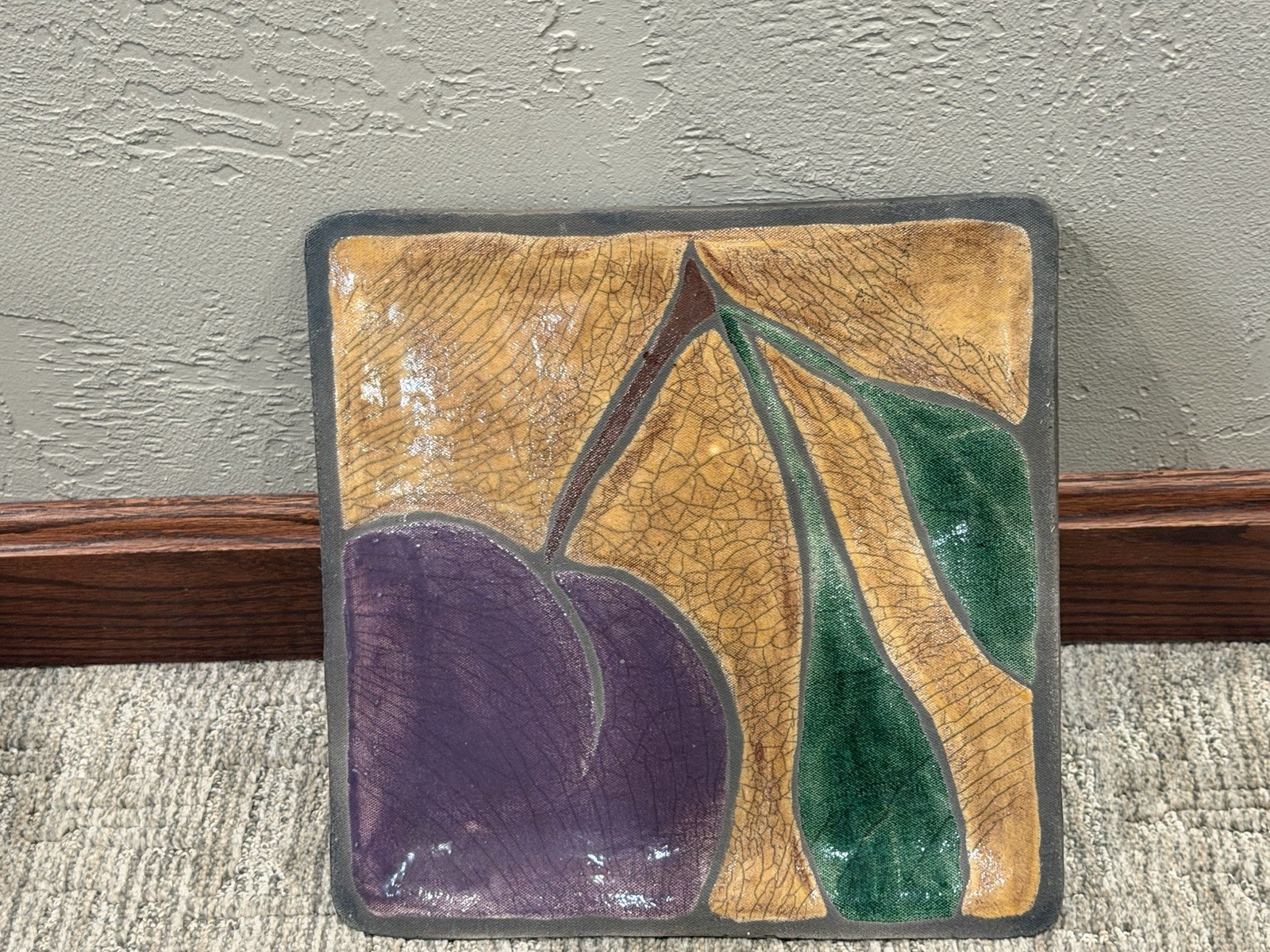 ROMY & CLARE FOLK ART POTTERY PLUM L 11.25&Prime; SQUARE Platter Tray HANDMADE FENTON