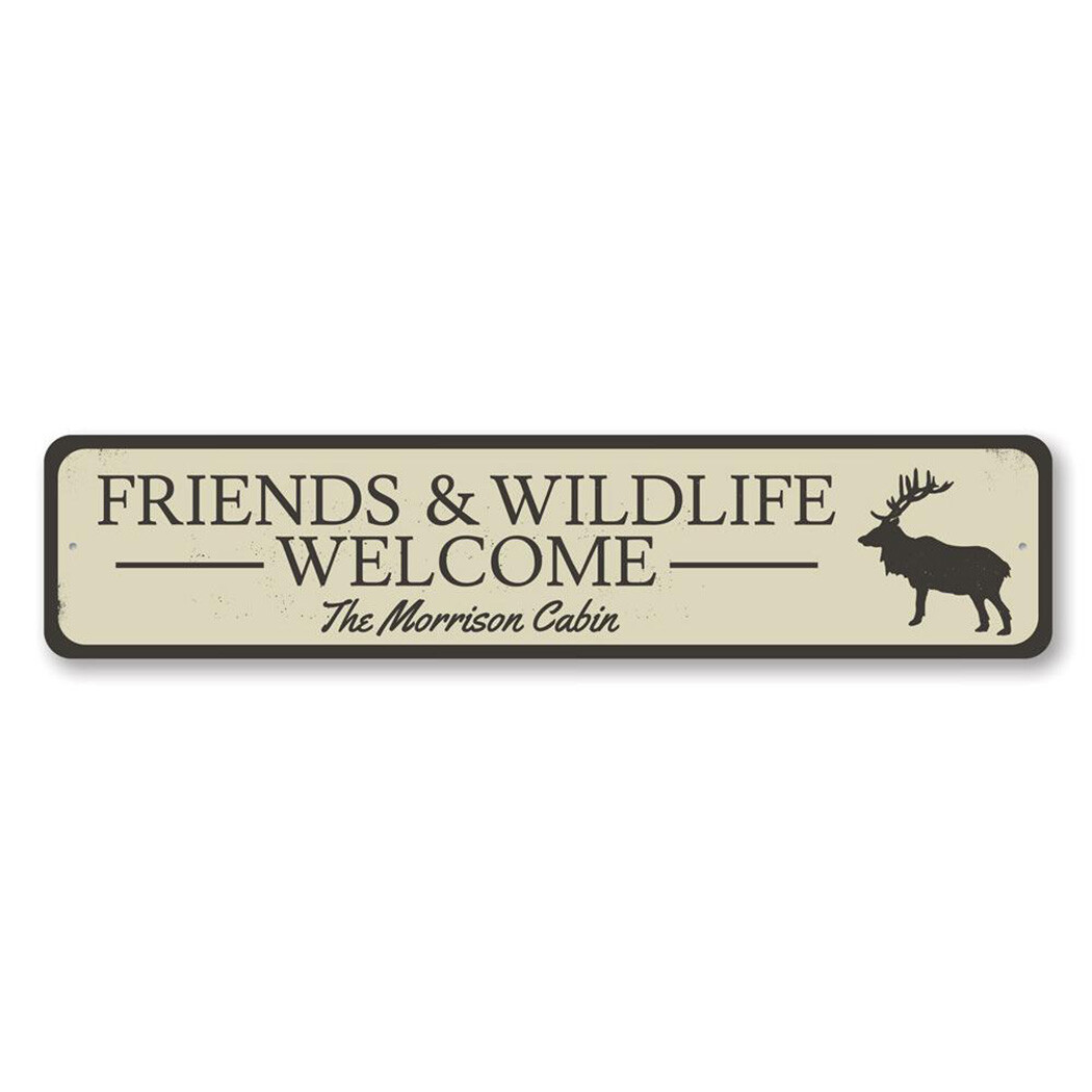 Personalized Friends & Wildlife Welcome Family Name Cabin Lake Metal Wall Decor