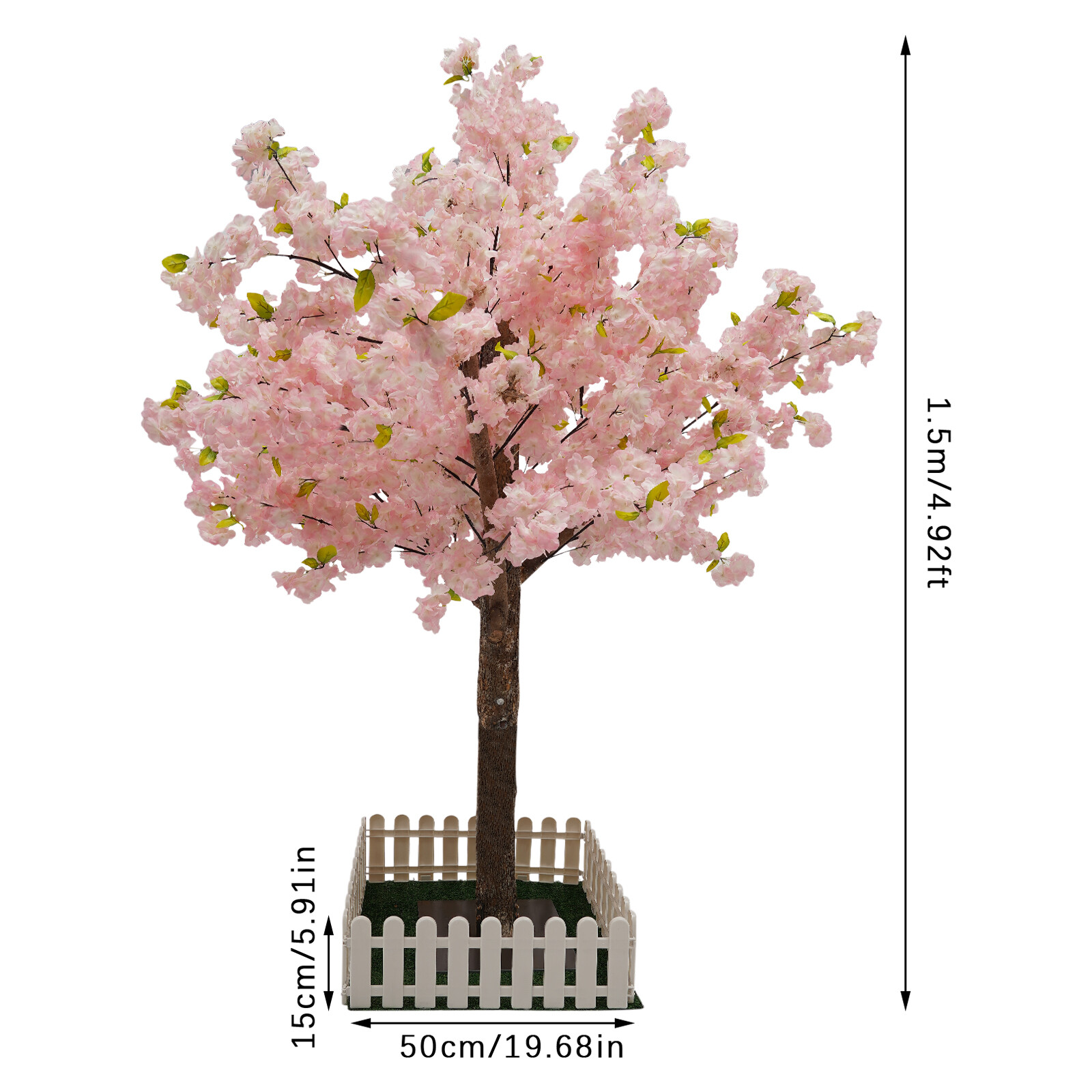 1.5M Artificial Cherry Blossom Tree Light Pink Fake Sakura Flower W/ Square Base