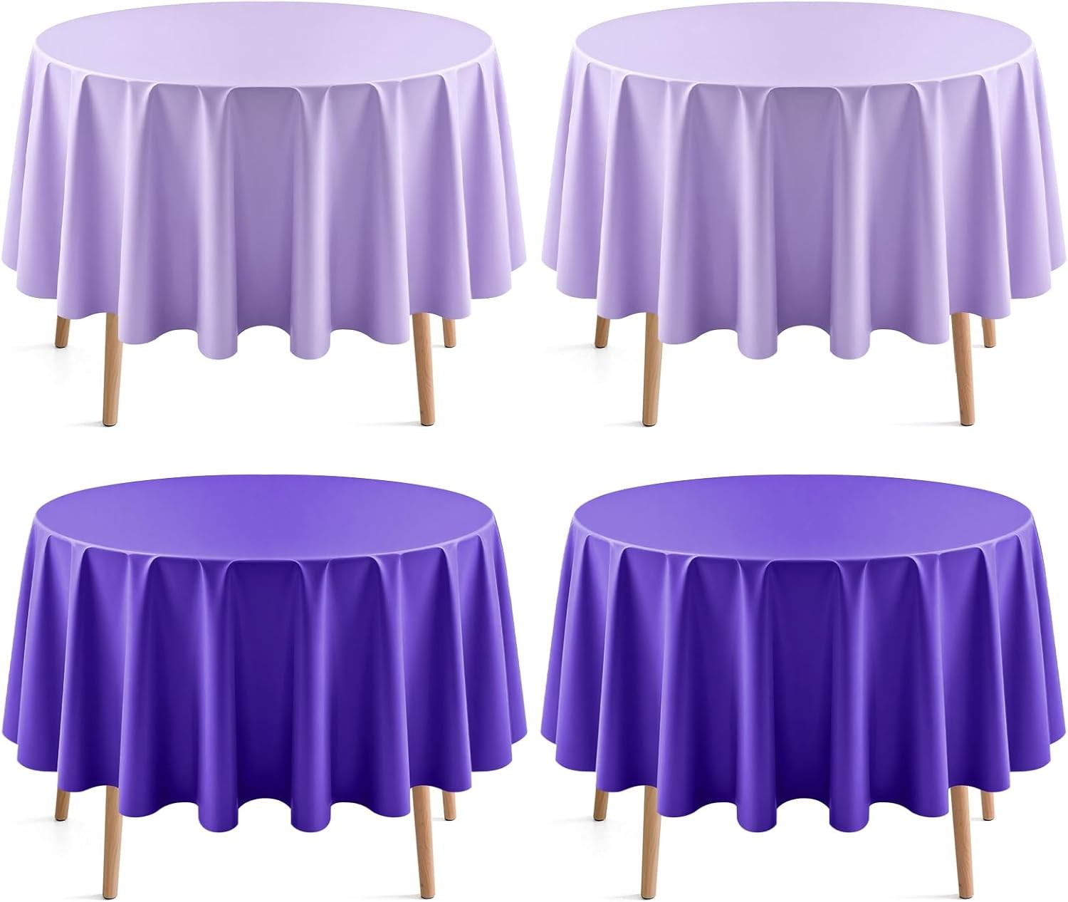 4 Pieces Purple Series Round Tablecloth, 84&Prime; Solid Color Waterproof & Spillproof