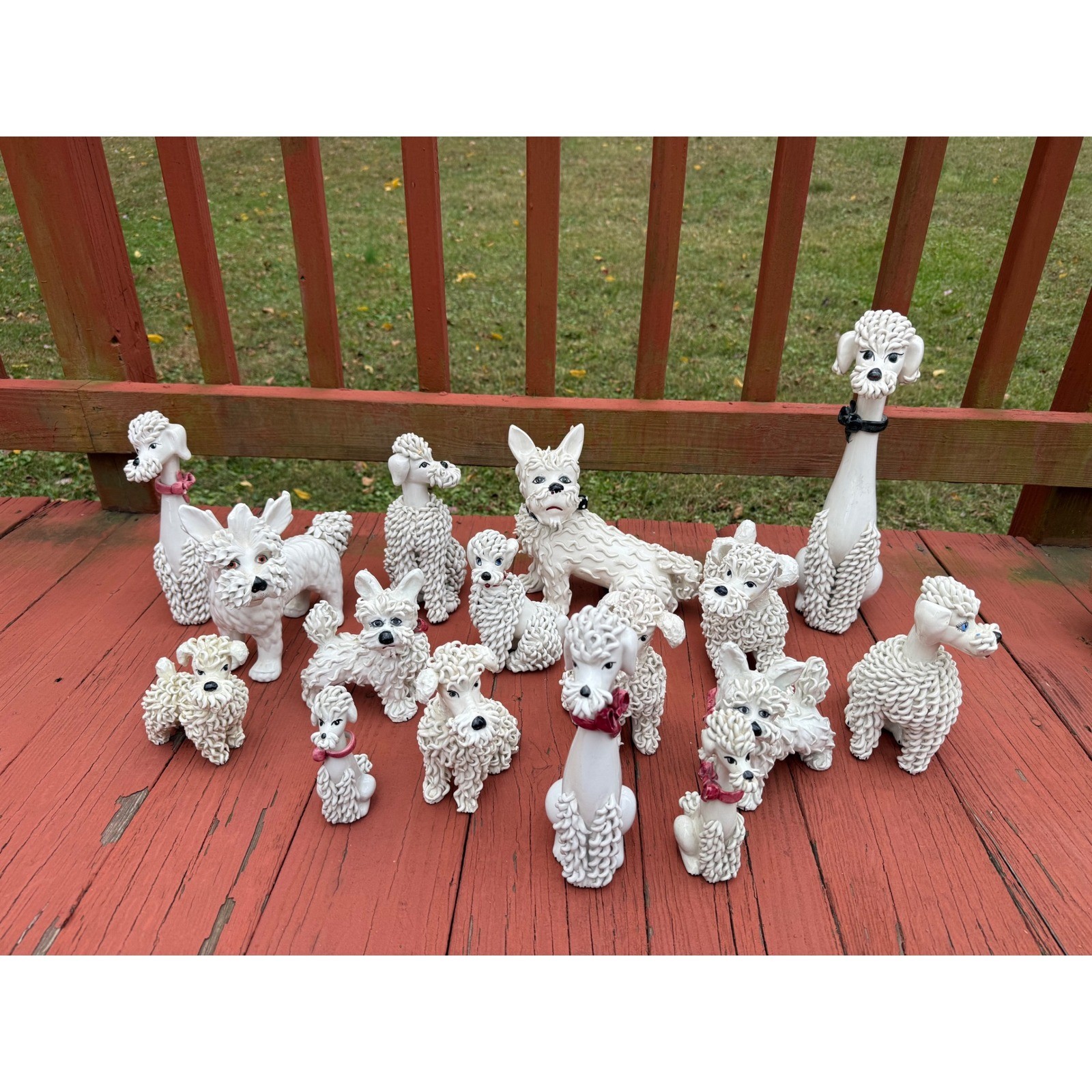 Lot of 16 Vintage Ceramic Poodle Dog Figurines Mid Century Made in Italy