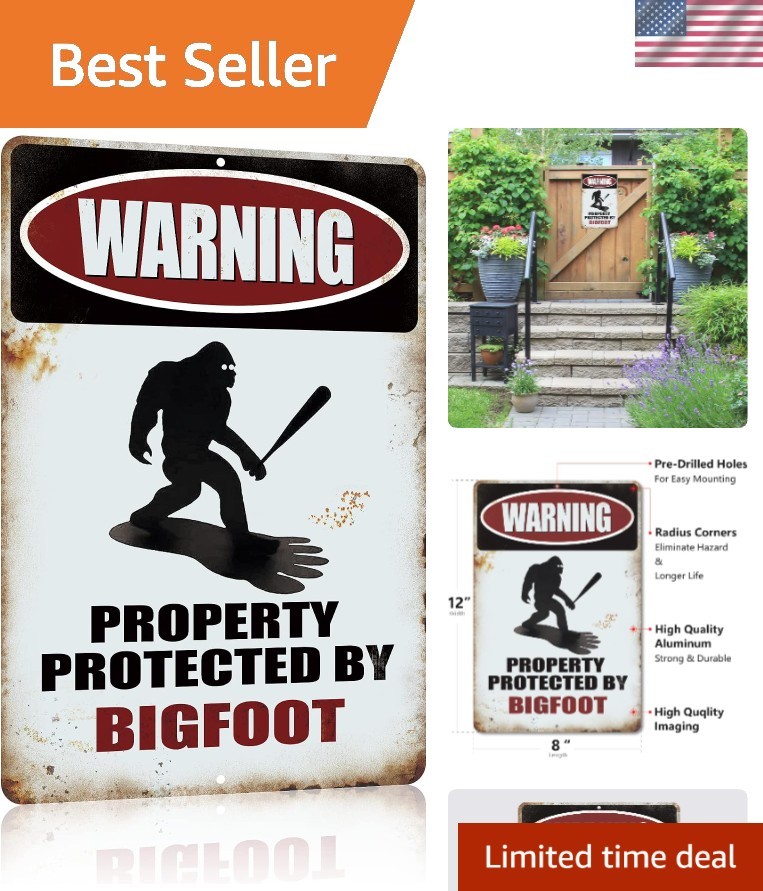Sasquatch Property Protection Metal Sign: Fun Retro Decor for All Spaces 12×8