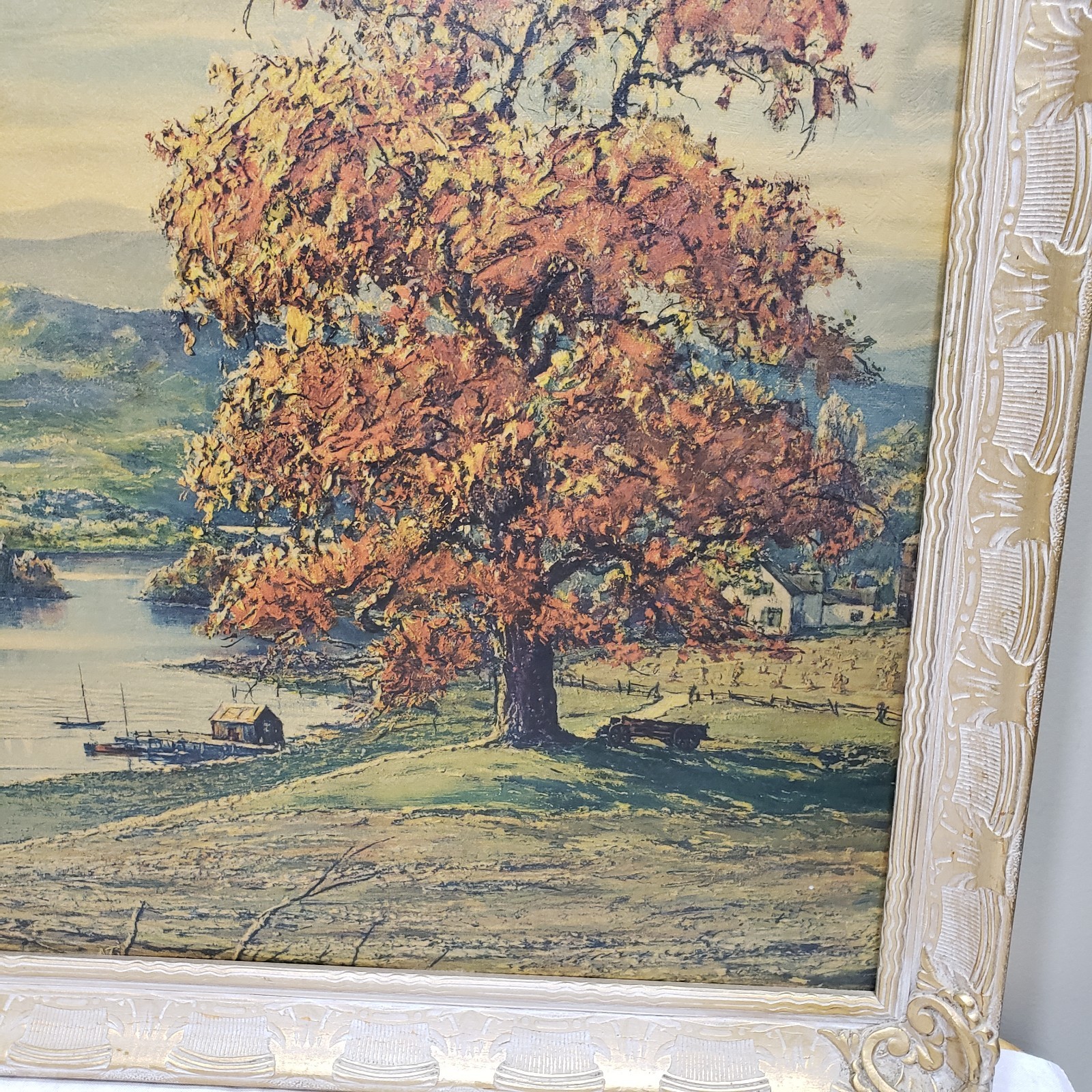 Autumn Landscape Oil Painting Print Framed Mountain Lake Traditional Wall Decor