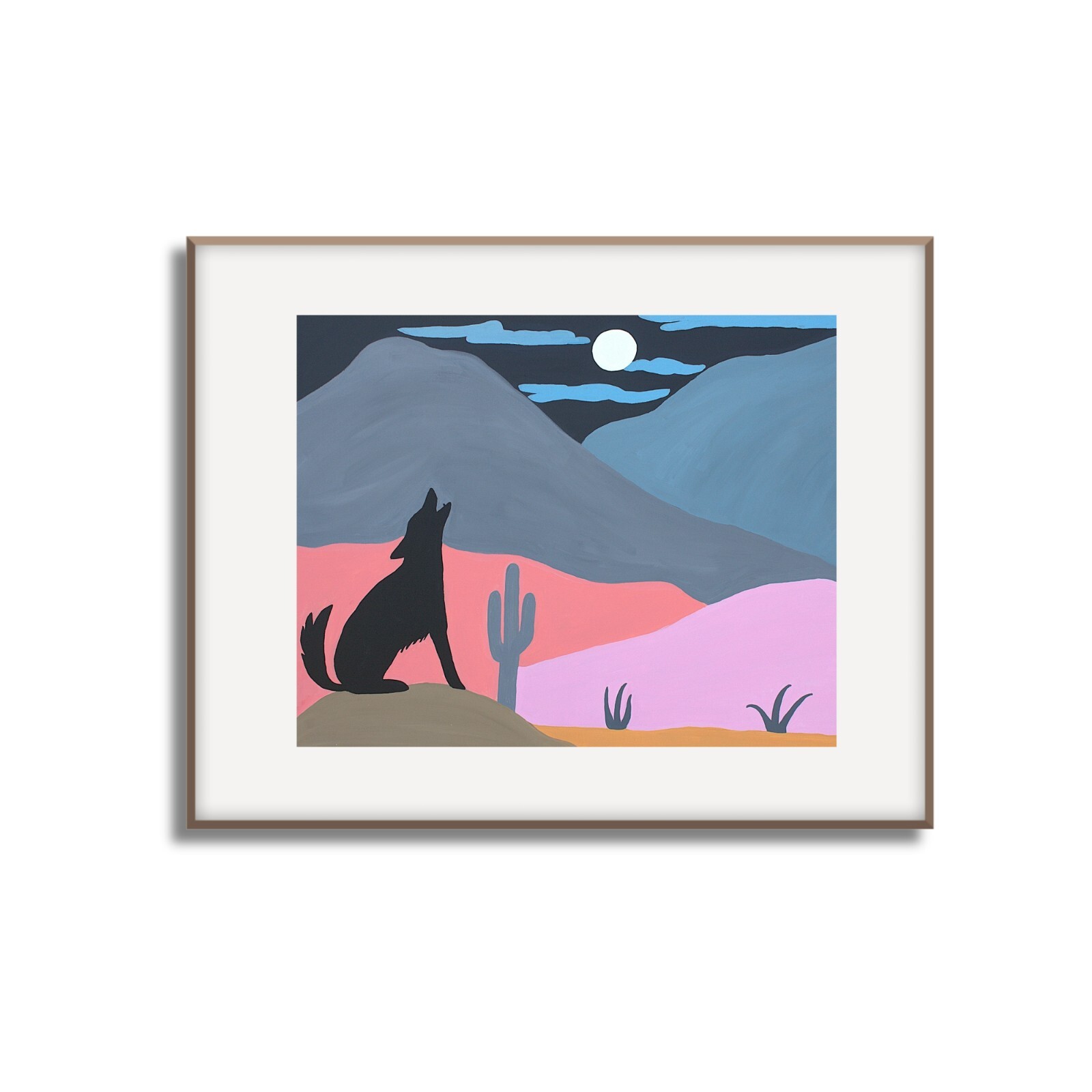 coyote howling desert landscape painting: unframed western home decor wall art