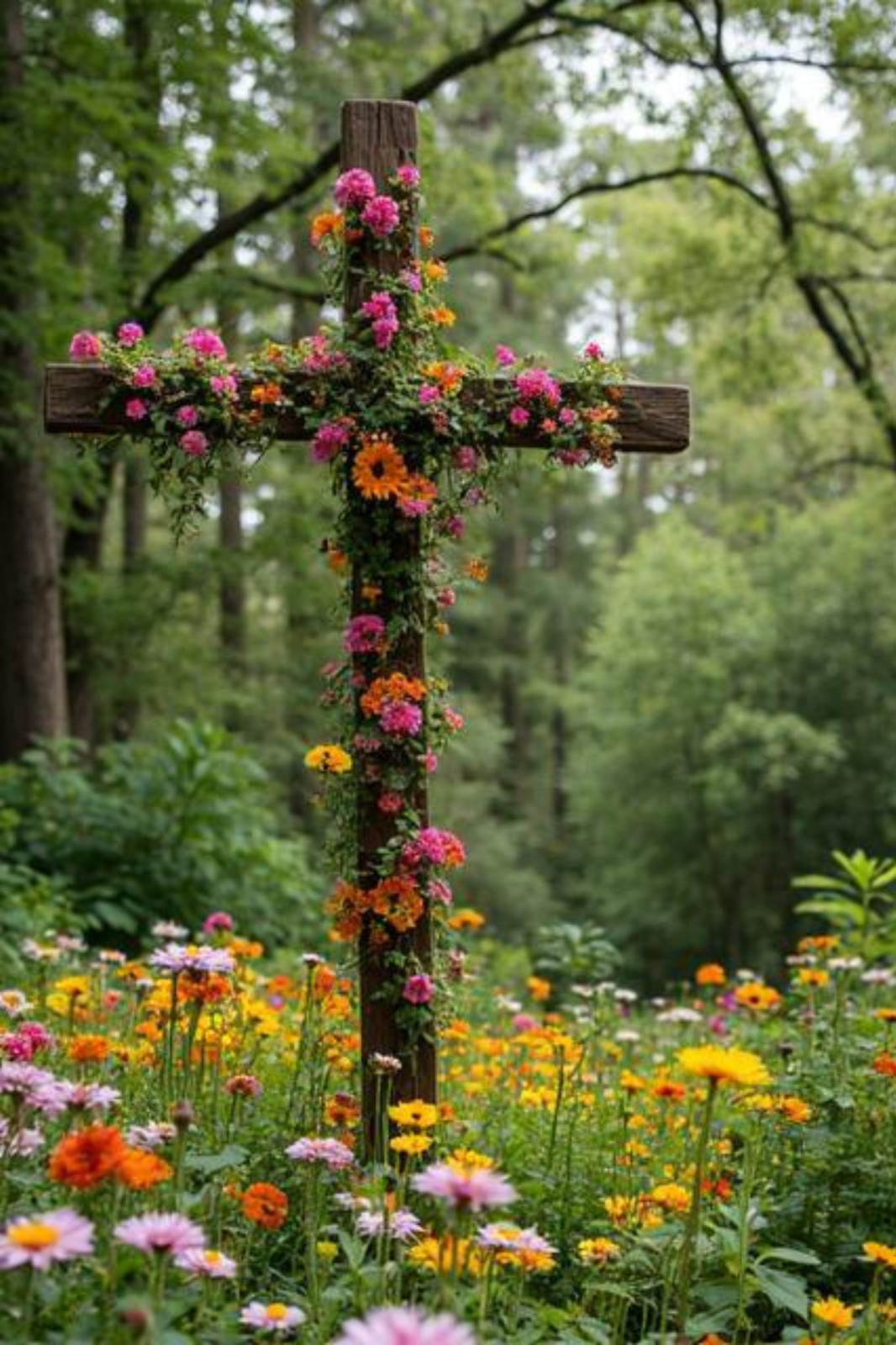 Christian Cross Flower Wooden Nature 4×6 Photo Print Religious Wall Art Decor