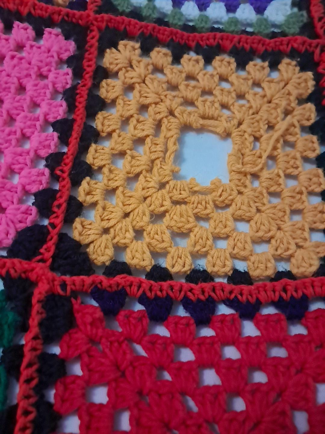 Large Vtg Granny Square Afghan Colroful Apx 80×66
