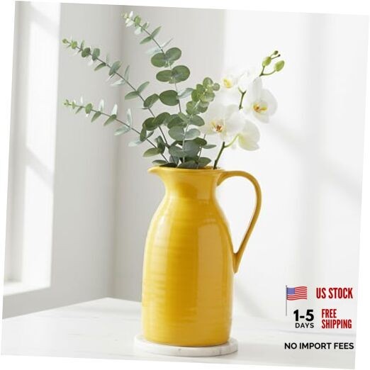 Farmhouse Pitcher Vase for Flowers- Decrative Pitchers Yellow – Pitcher Vase