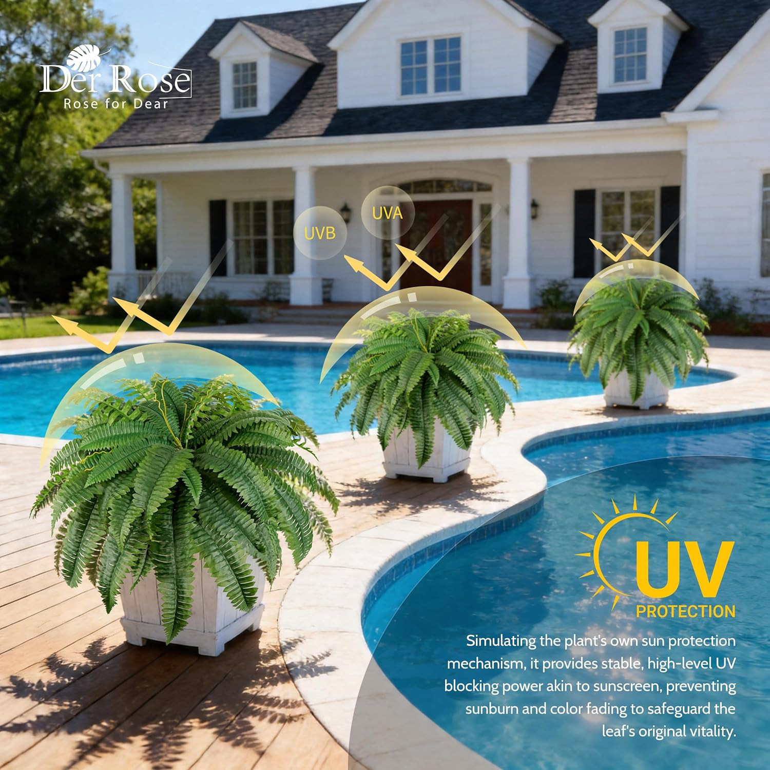 2 Pack 45&Prime;/60 Leaves Large Fake Ferns, UV Resistant Outdoor Artificial Plants Fa