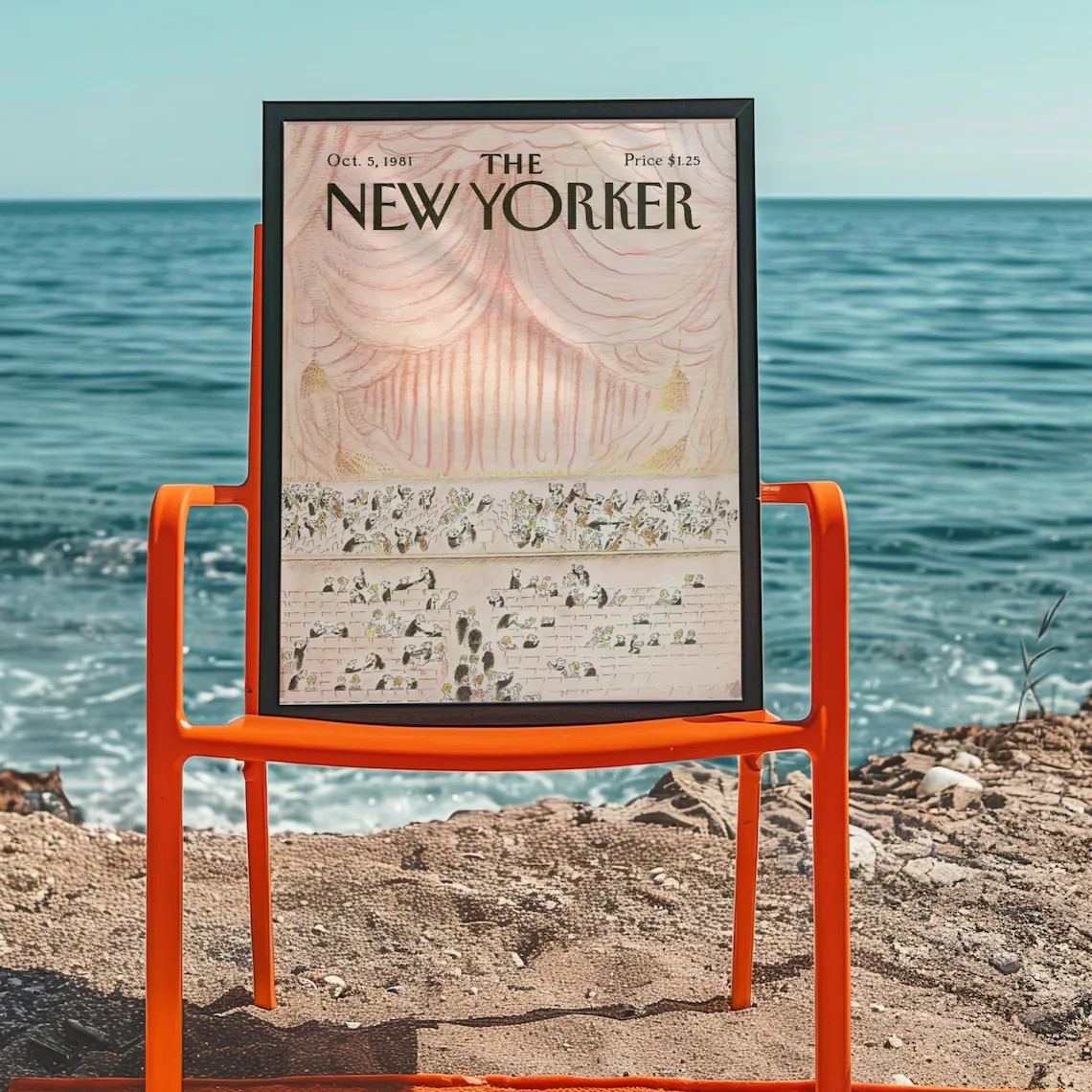 The New Yorker Magazine Cover Print October 5 1981 Issue, Trendy Retro Pink Art