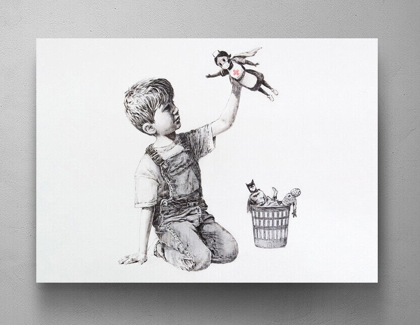 Banksy Game Changer Superhero Nurse Poster Wall Art Graffiti Canvas Nurse Gift