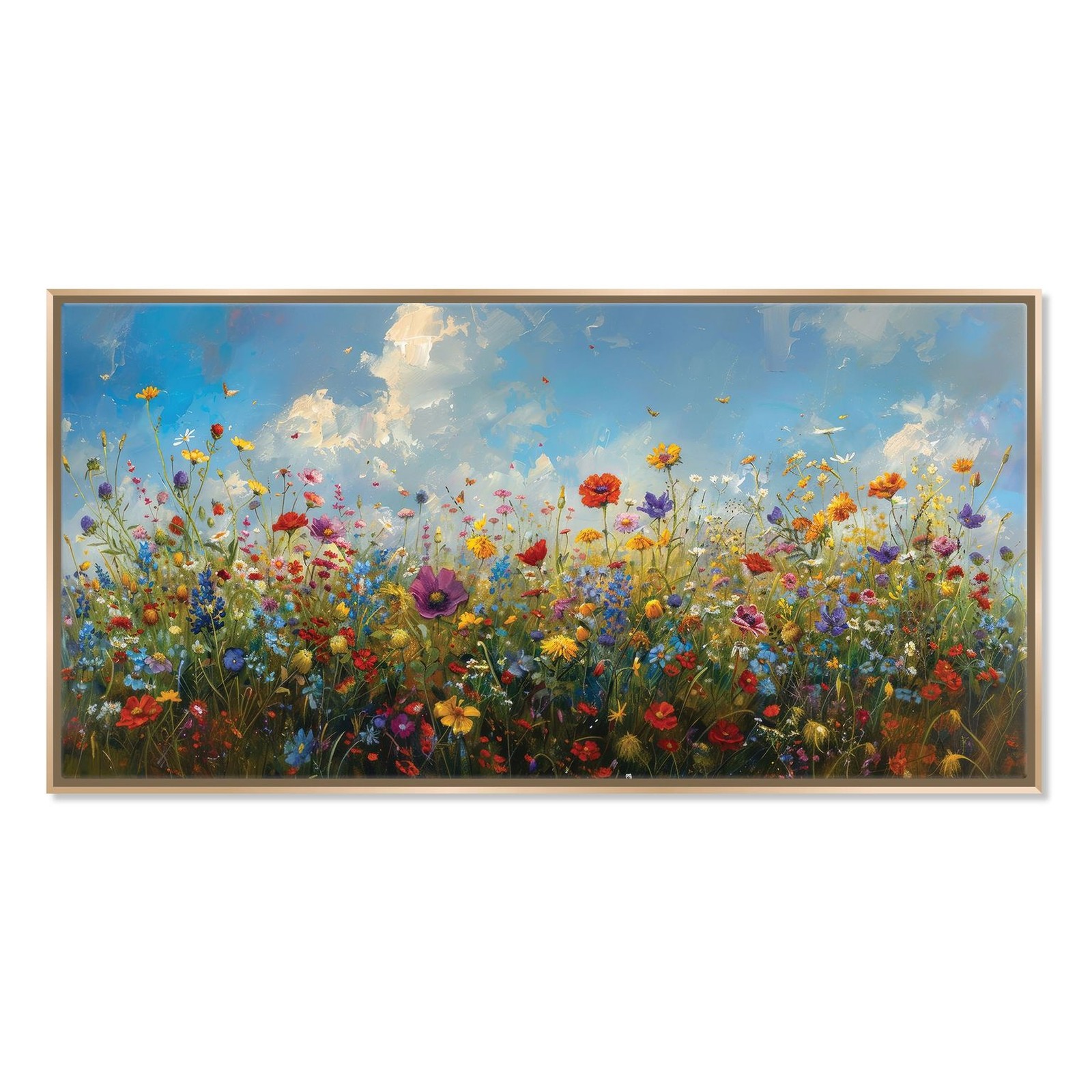Wildflower Wall Art Panoramic Canvas Print Framed Large Living Room Decor