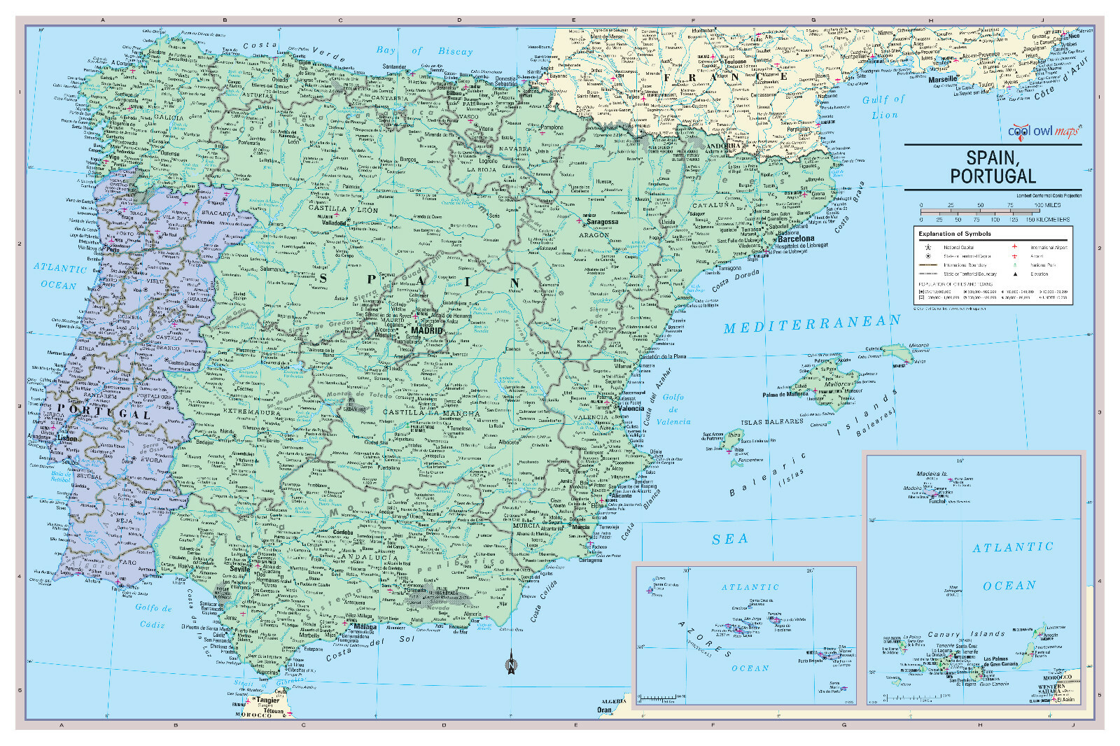 Spain and Portugal Wall Map Poster – 36&Prime;Wx24&Prime;H