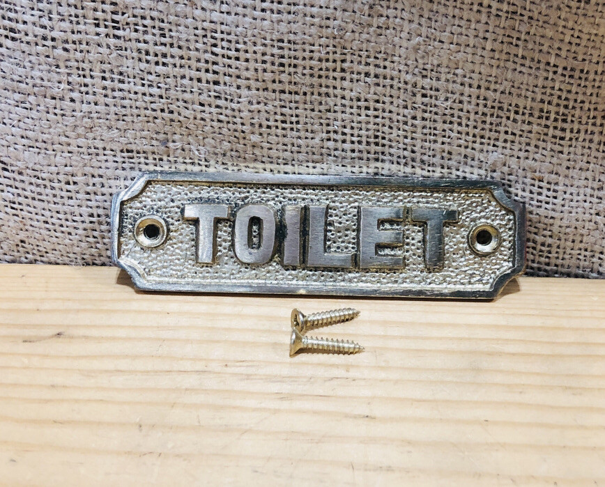 GOLD TOILET SIGN 4 1/2” X 1&Prime; RESTROOM METAL PLAQUE DOOR BAR RESTAURANT SMALL