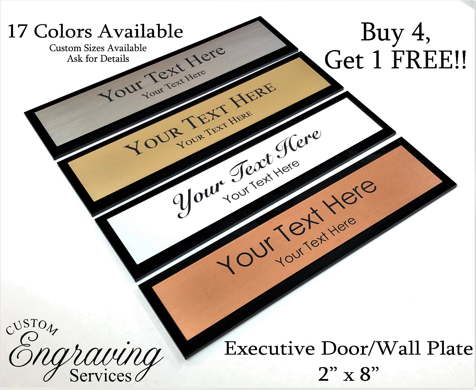 OFFICE DOOR WALL NAME PLATE SIGN EXECUTIVE ENGRAVED ACRYLIC BACK 2&Prime; X 8&Prime; U.S.A.