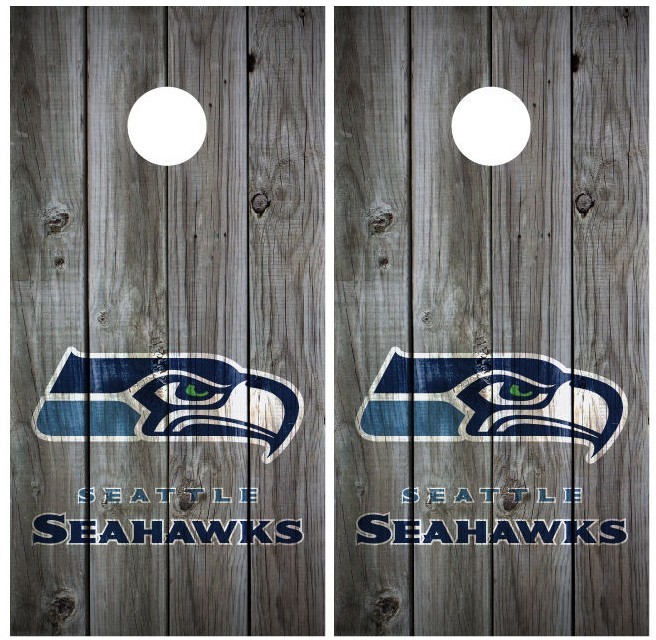 Seattle Seahawks Vintage Wood Cornhole Board Decal Wrap Wraps (Grey)