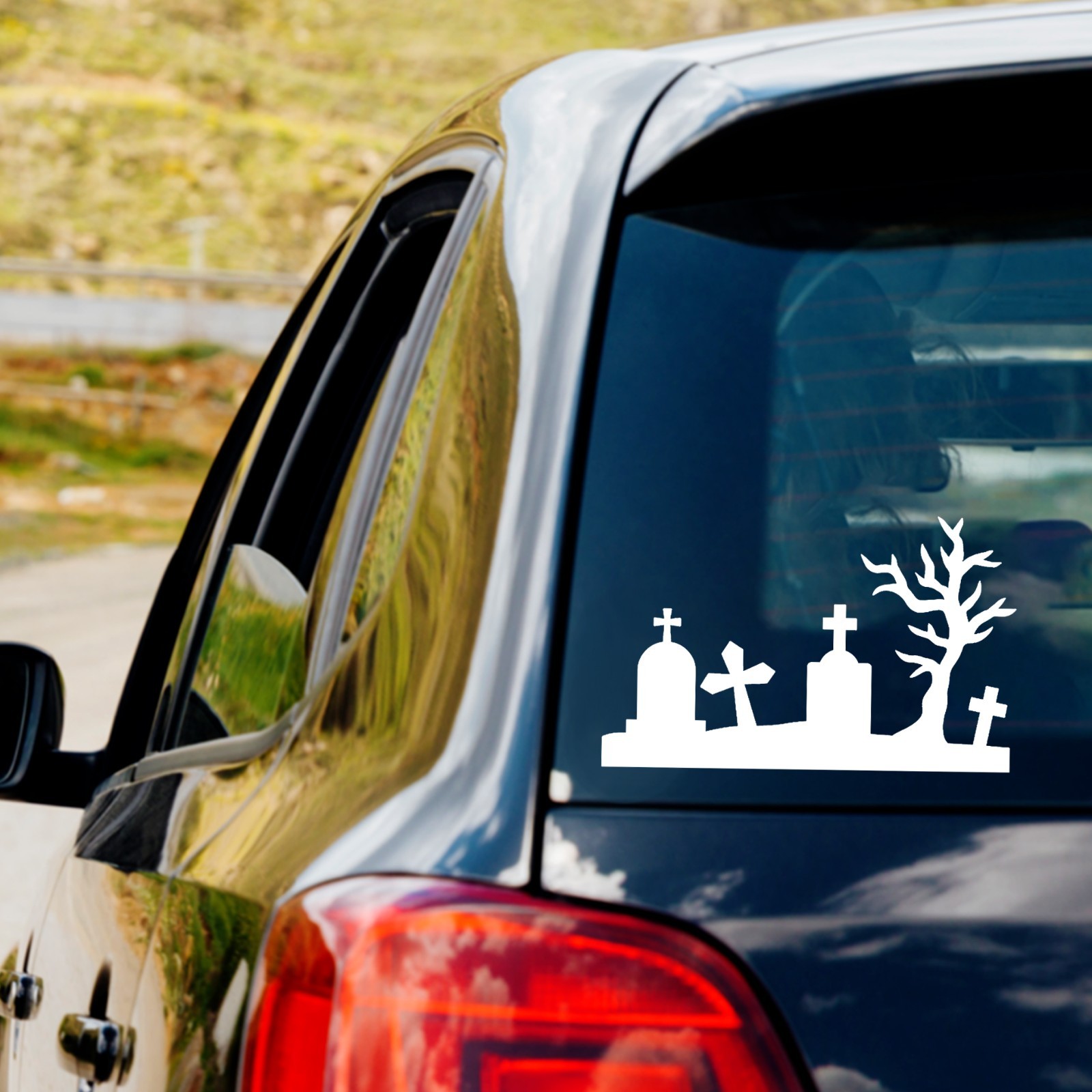Graveyard Vinyl Decal Sticker Car Truck Window Tombstones Halloween Horror Scary