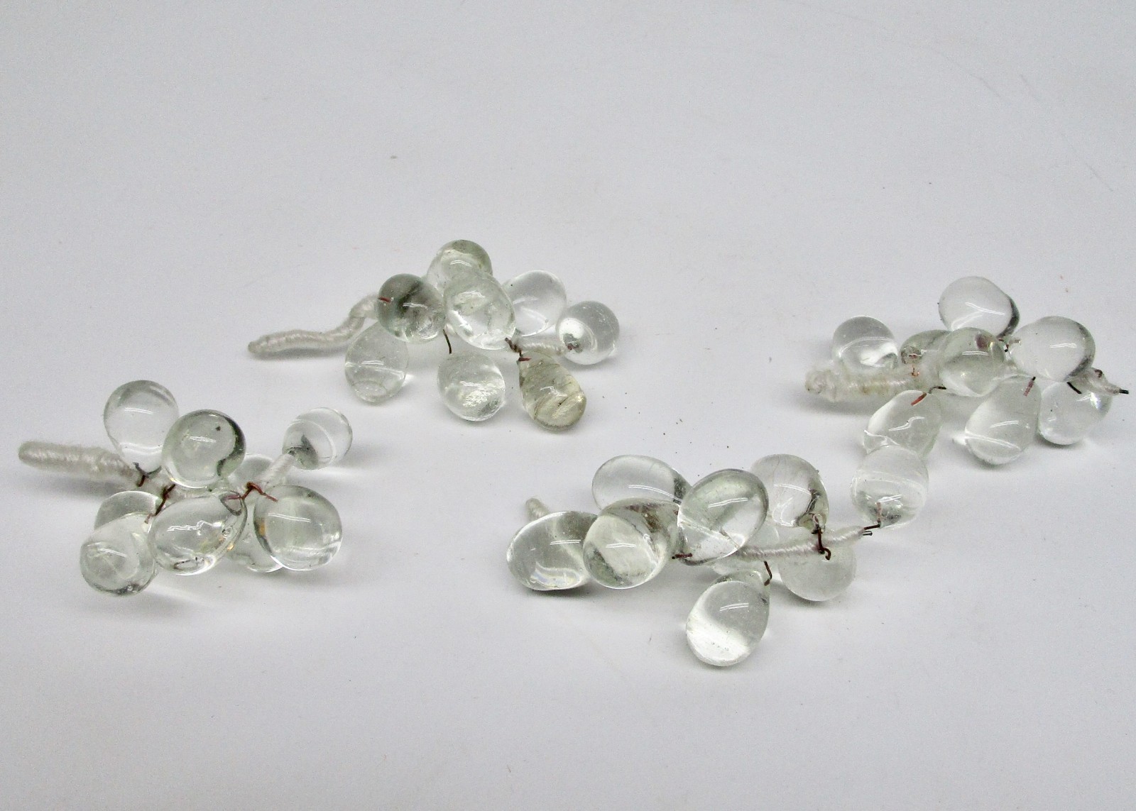 Mini clear glass grape cluster grapes wired crafts floral 2.5&Prime; lot of 4 vintage